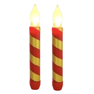 LED taper stearinlys med rød og gul stribefarver - 2 stk pr. sæt